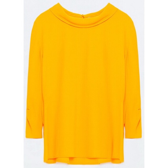 Zara Tops - Bold Tumeric Retro Demure Rolled Neckline 3/4 Top Zara Tops - Bold Tumeric Retro Demure Rolled Neckline 3/4 Top